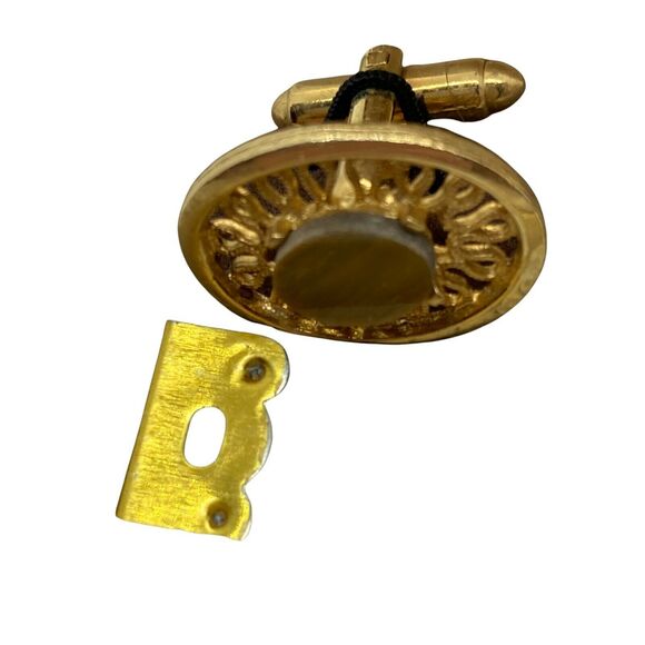 Cufflinks And Tie Tack Set Vintage Dante Men's Gold Tone Tiger’s Eye Bullet Back - Picture 10 of 16